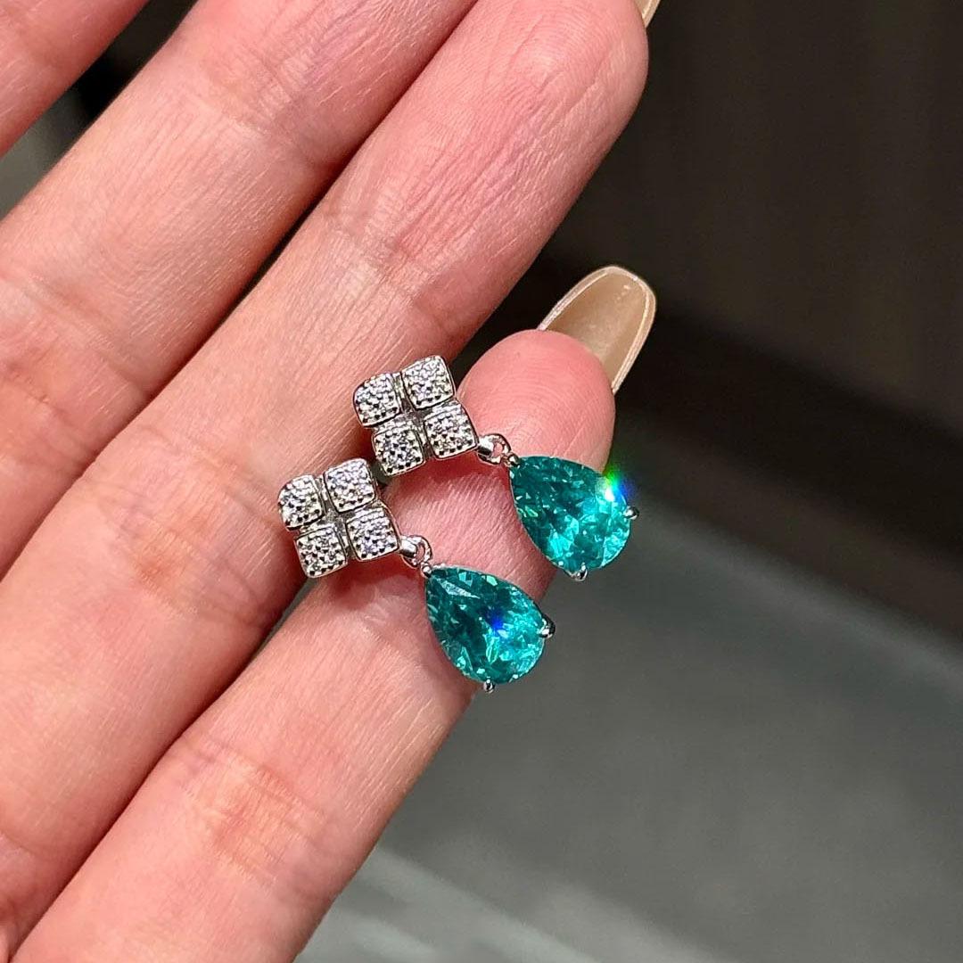 

Elegant inlay light luxury new in Paraiba gemstone water droplet earrings for women necklace fashion gentle style jewelry sets