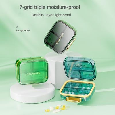Double Layer with Lid Portable Seven Cells Sub-Packing Medicine Box with Medicine Storage Box Moisture-Proof and Light-Proof Food Grade for One Week
