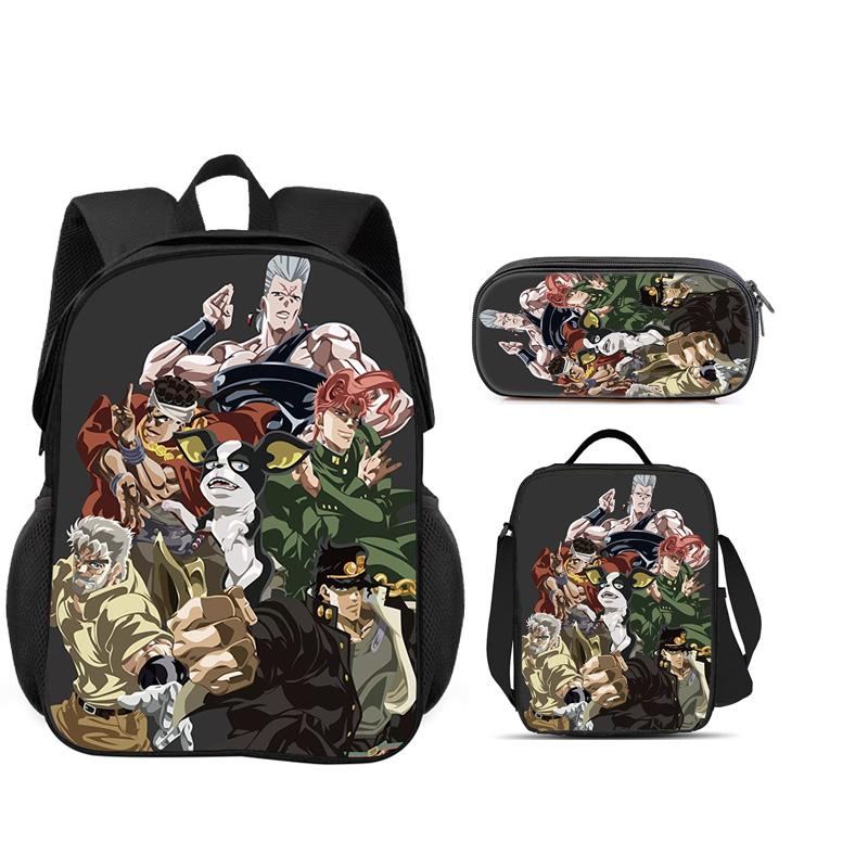 JoJo's Bizarre Adventure 3er Set Rucksack Federmäppchen Eisbeutel Langlebig Trendig Vielseitig Schuljunge und Mädchen Geburtstag Bestes Geschenk