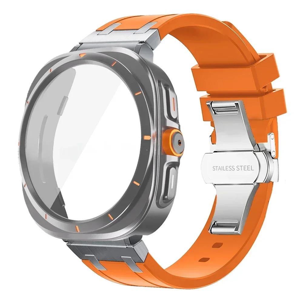 Luxury Silicone Strap+Plastic Case for Samsung Galaxy 7 6 44mm 40mm Sport Men Band for GALAXY Watch 7 6 Change To Ultra Bracelet