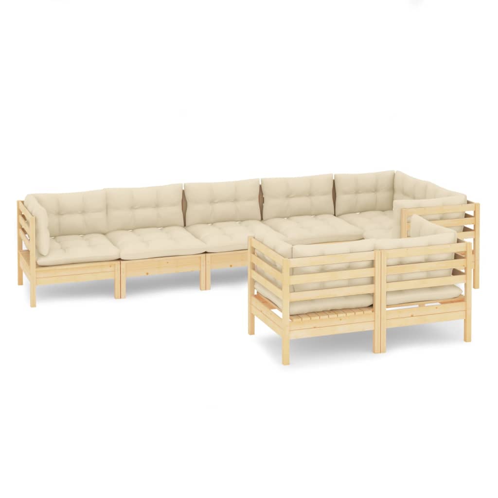 Vidaxl 8-Cz. Garden Lounge Set, Cream Cushions, Pine