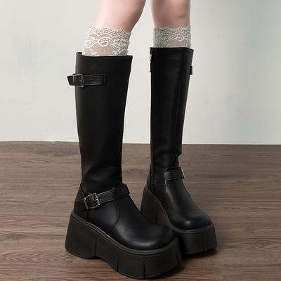 Schöne Freizeitschuhe mit Höhenerhöhung Damen 2024 Herbst Internet-Berühmtheit Abendliches Temperament Ritterstiefel vielseitig rutschfest bequeme Stiefel