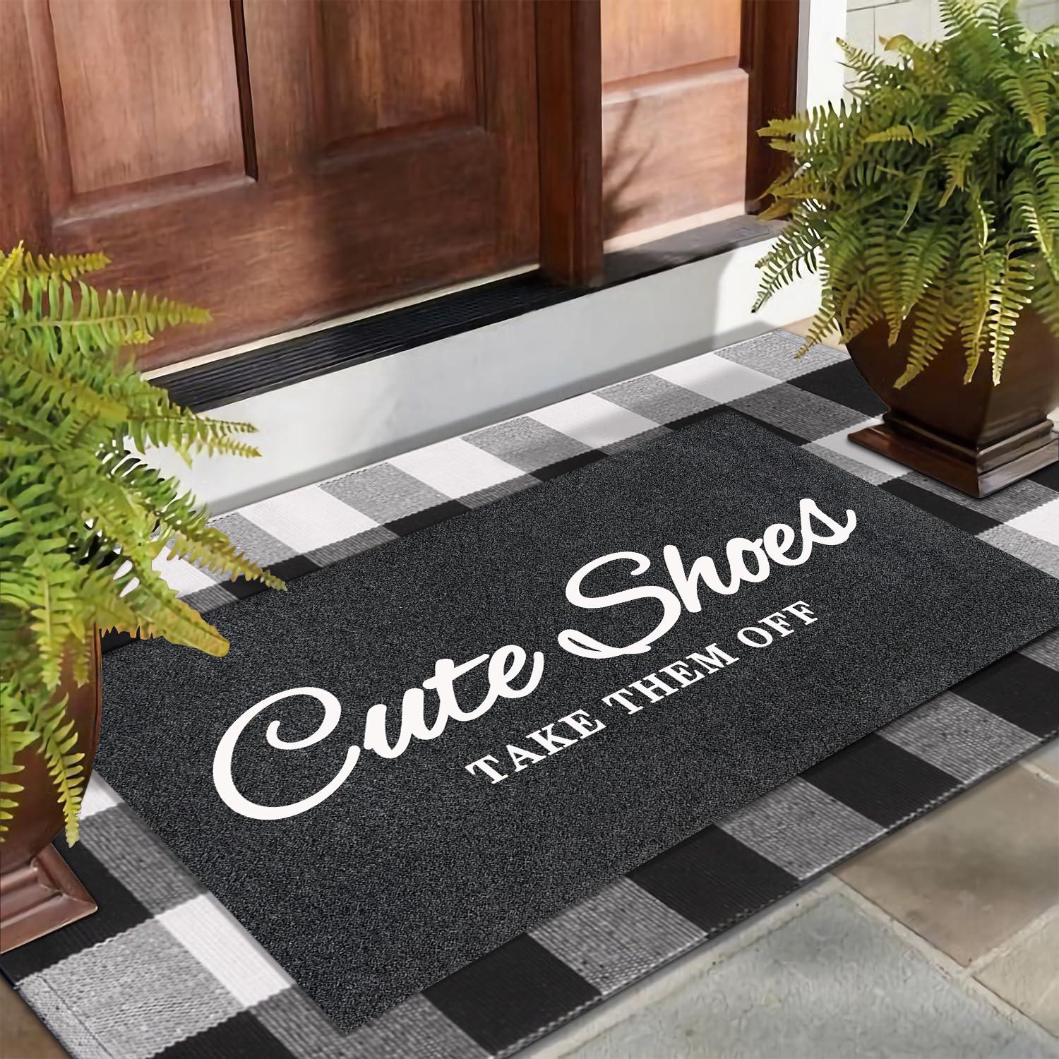 Leuke Schoenen Trek Ze Uit Deurmat, Rubberen Achterkant Antislip Welkomstmat voor Voordeur, Buiten Entree Tapijt, Woondecoratie 18x30 Inch