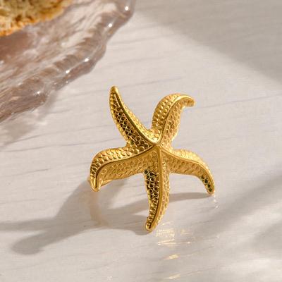 18K Gold Stainless Steel Starfish Ring: Ocean-Inspired, Multifunctional, Exaggerated Design