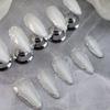 Hand-Painted Gel Nail Tips With Cat Eye Effect Icy Sheer Finish Almond Shape Wearable Press-On Nails Women