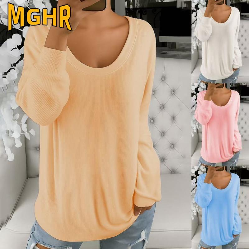MGHR Women's Fashion Casual Long Sleeve U-Neck Blouses & Shirts
