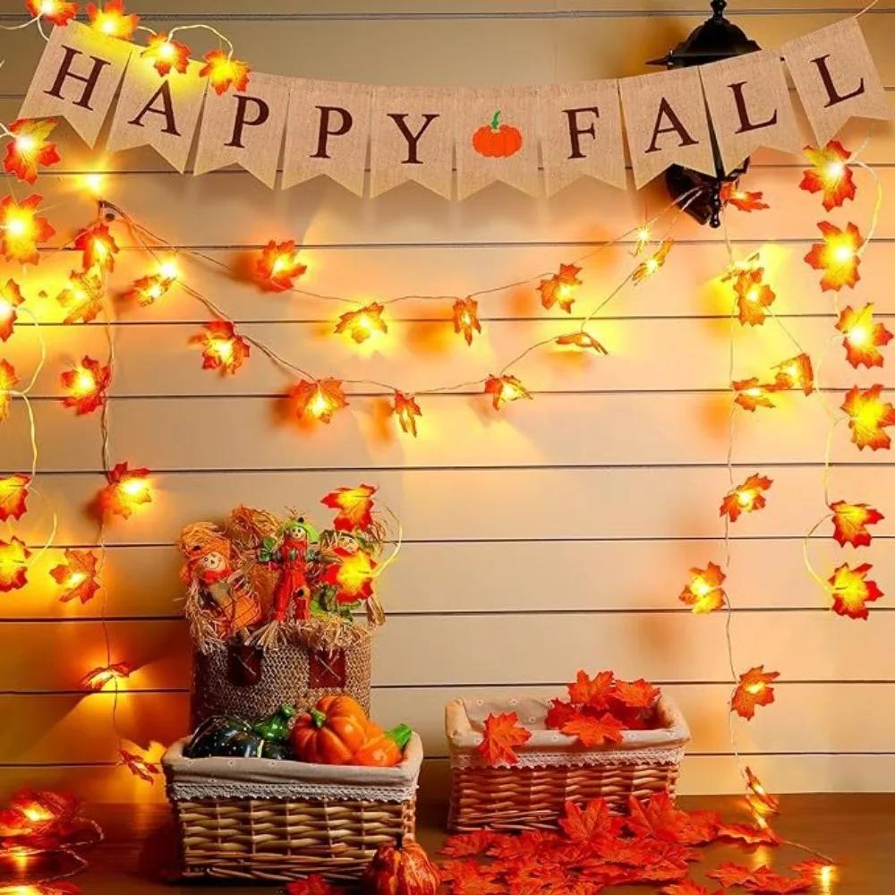 High Quality 3M String Lights Party Decor Outdoor Maple Leaves Lamp Halloween Garden Decor Lamp