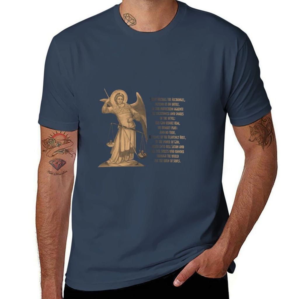Erzengel Michael Gebet T-Shirt Weiche Haptik Basic Baumwoll-T-Shirt