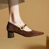 Fashion 2025 New Spring Women Pumps Genuine Leather Women Shoes Pointed Toe Shallow Buckle Strap Mary Janes Ladies Shoes Kid Suede