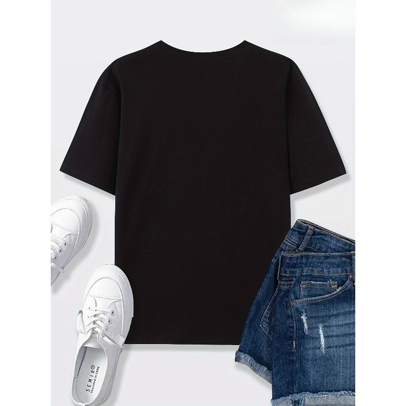 European Size Women's White Polyester T-Shirt with Pink Star Graphic - Casual, Comfortable, and Versatile for Home