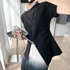 2022 summer Solid simple Elegant Ladies Tops Fashion Harajuku Dovetail Split Design Short Sleeve Tshirts Women O-neck Folds Slim