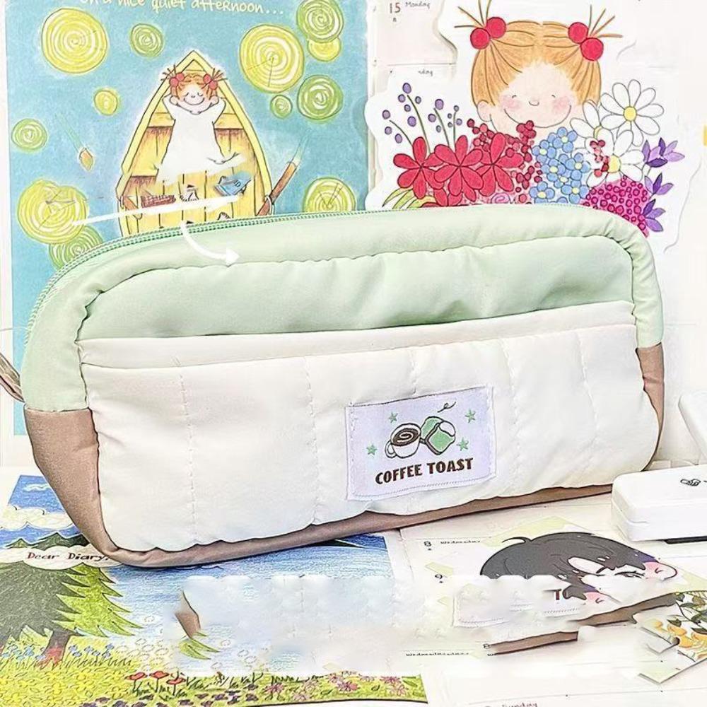

Coffee Toast Pen Bag Large Capacity Pencil Pouch New Pen Box Students
