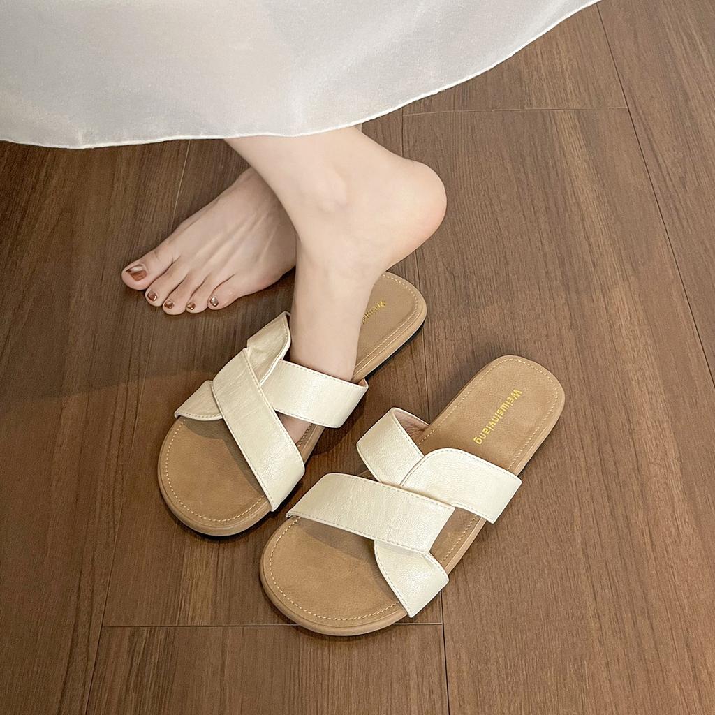 910-1 French Flat Slippers Women'S Summer Wear Retro Cross Beach Seaside Sandals