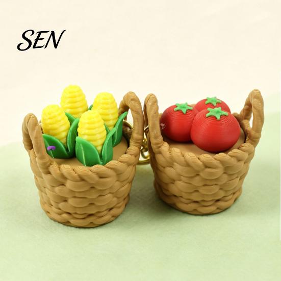 Miniature Desk Toys 3D Printed Mini Vegetable Basket Keychain, Cute Simulated Pendant, Unique Gifts for Friends Portable Stress Relief Clicker