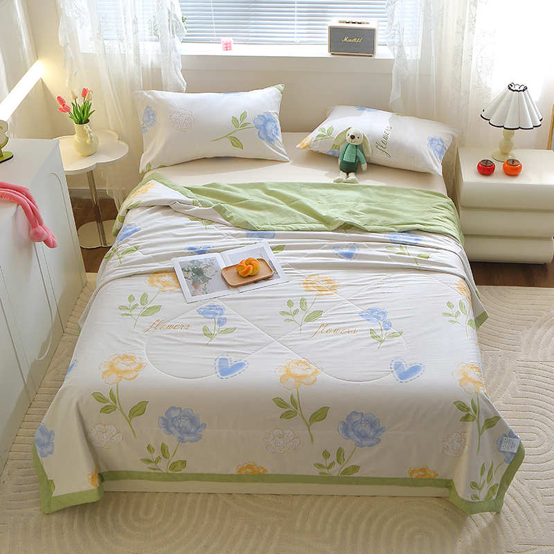 Floral Rainbow Pattern Quilt 100% Cotton Skin-friendly Comfortable Flowers Print Air Conditioning Quilt for Kids Teens Adults