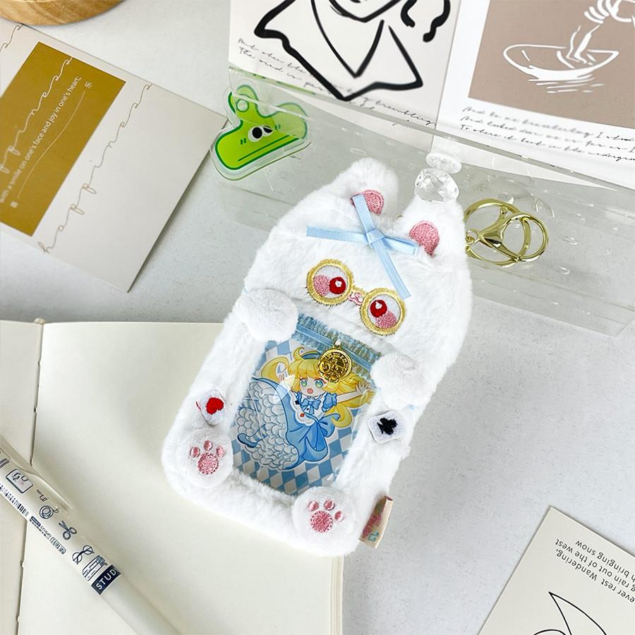 Soft Cuddly And Rabbit Plush Card Sleeve With Bow For Trendy Animal Lovers Fashionistas And