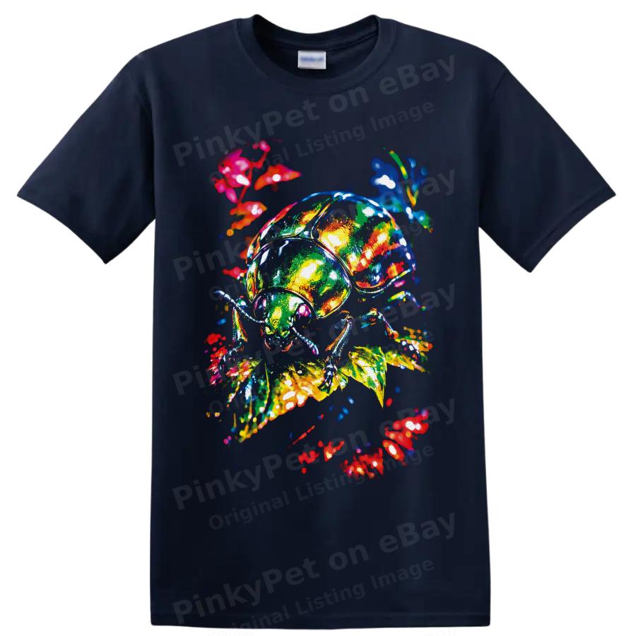 Beetle T Shirt Colorful Neon Botanical Insect Art Nature Lover Graphic Tee Gift