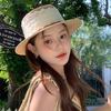 Lace Woven Flat Top Straw Hat Women's Summer Seaside Vacation Beach Sunshade Sun Hat