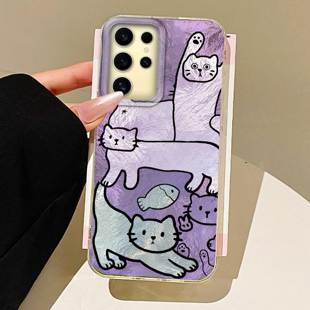 Multi Colored Line Cat Phone Cases Phone Case for Samsung Galaxy A56 A36 A26 A16 A55 A15 A14 A34 S23 S25 Shell Silicone Cover