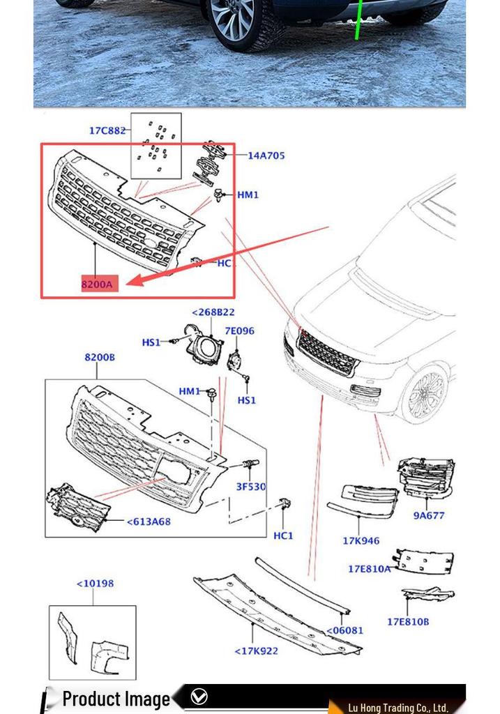 LR108960 Front Bumper Grille - Bright Black Electroplated for Land Rover Range Rover SV Autobiography 2019 SVA