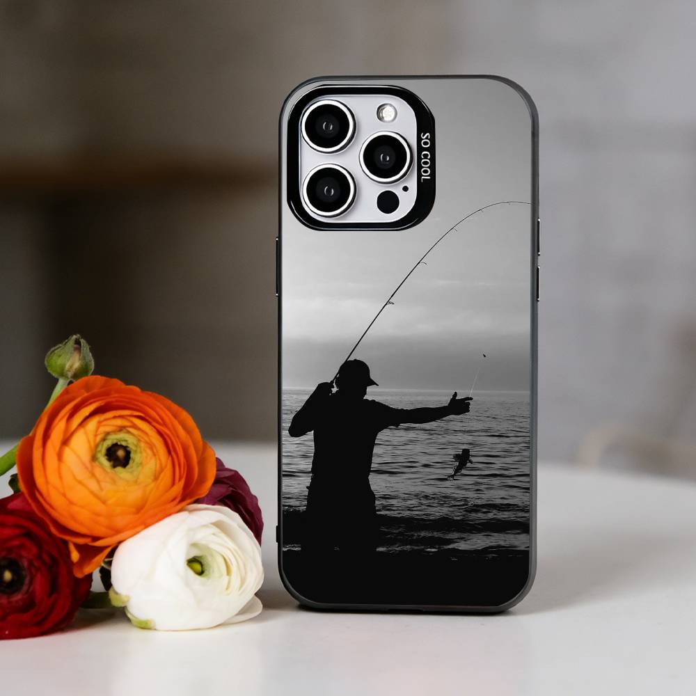 F-Fischerei-Enthusiast Handyhülle Für iPhone 17,16,15,14,13,12,11 Plus,Pro Max,XS,Bunte Silberne Schwarze Hülle