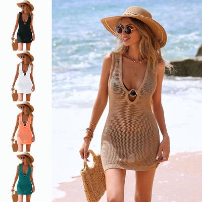 New Beach Dress For Girls Wave Hollow Out Dress Deep V Hot Selling Beach Bikini Cover Up Women Clothes