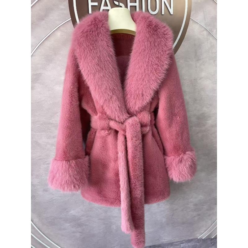 2025 New Big Fur Collar Long Slim Jacket Mink Imitation Fox Fur Plush Coat High Fashion Version