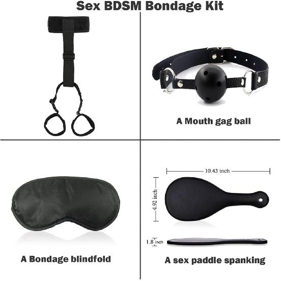 BDSM Sex Bed Bondage Restraints Straps Bondaged Tie Downs Kit Women Sweater | 4Pcs Sex Hand Cuff Bracelets Set for Adults Bdsm Handcuffs Restraints