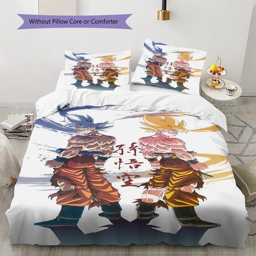 Son Goku Muster Bettwäsche, Steppbett Set Bettbezug Kissenbezug Zuhause Geburtstagsgeschenk (1 Bettbezug + 2 Kissenbezüge, ohne Füllung)