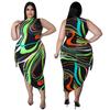 MY898 Plus Size Womens Knit Midi Dress 2025 Floral Print Sleeveless Wrap Front Bodycon Curvy Figures