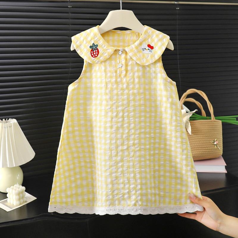 Sweet Doll Collar Sleeveless Summer Girls Dress Kids Children Casual Clothing