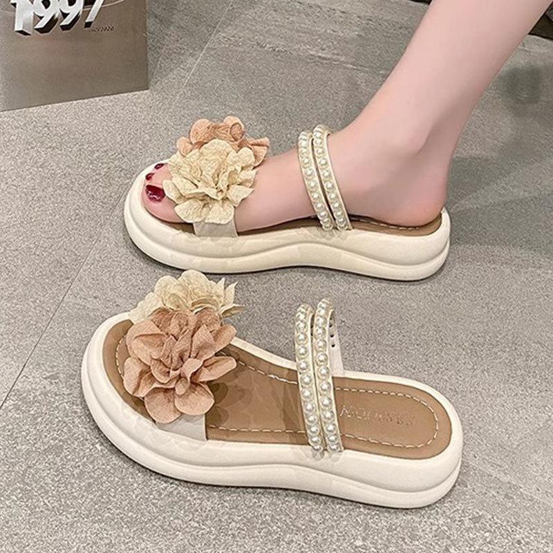 Two wearing JX cool slippers women's new fashion pearl niche word with thick bottom drag