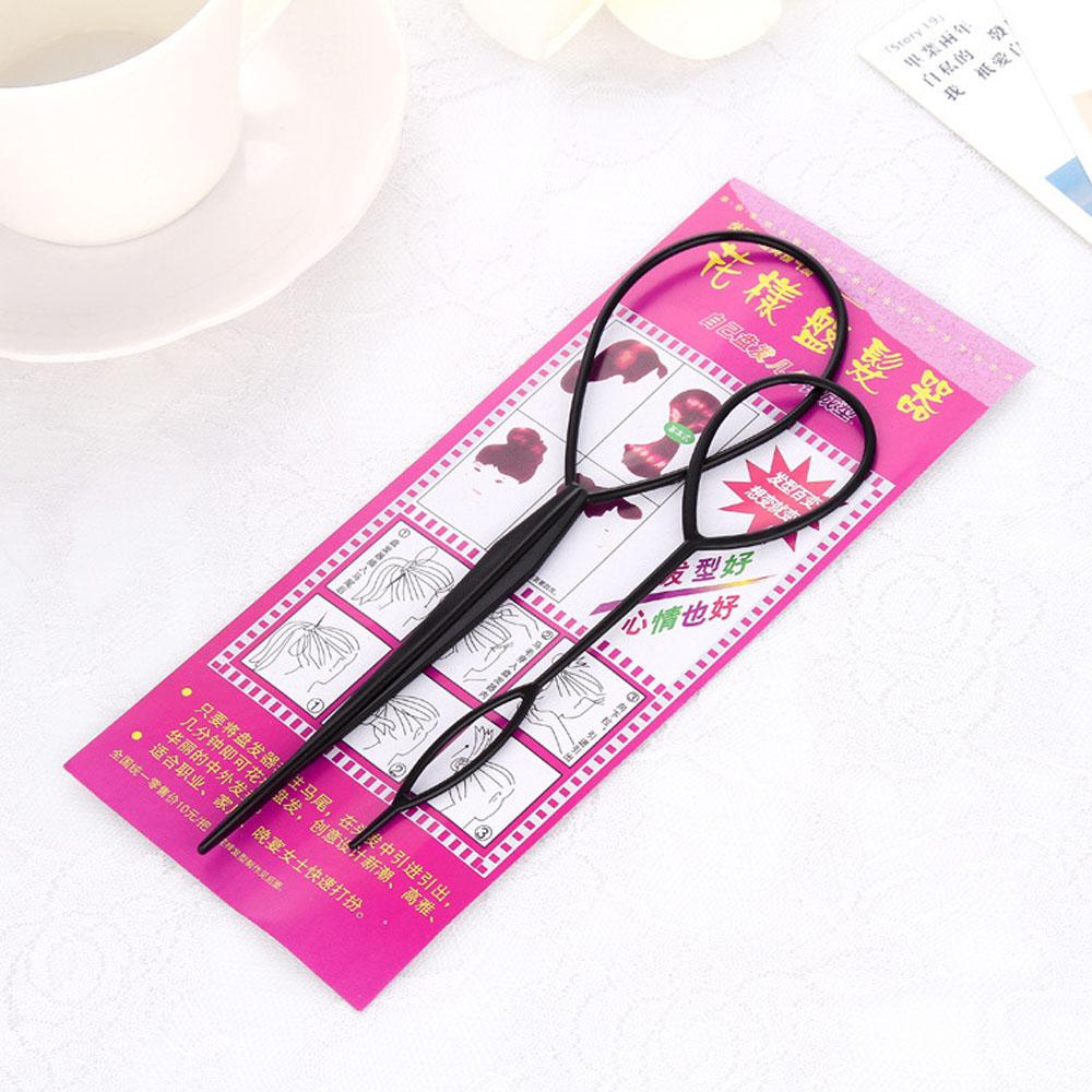 1set(2pcs) Ponytail Plastic Loop Styling Tools Simple Magic Hair Twist Styling Clip Braider Tools Black Bun Hairstyle Maker