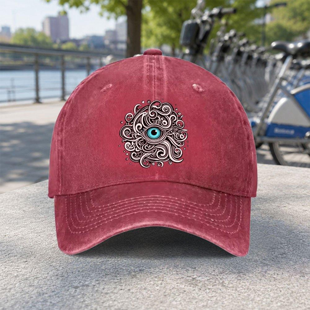 Unisex Blue Eye Vortex Washed Baseball Cap Casual Duckbill Hat For Beach Fishing Camping Travel