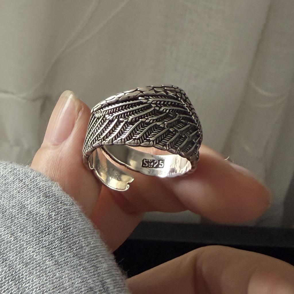 Xiaomi 925 Sterling Silver Rings For Women Geometric Fine Jewelry Finger Adjustable Wide Retro Wing Ring For Party Birthday Gift