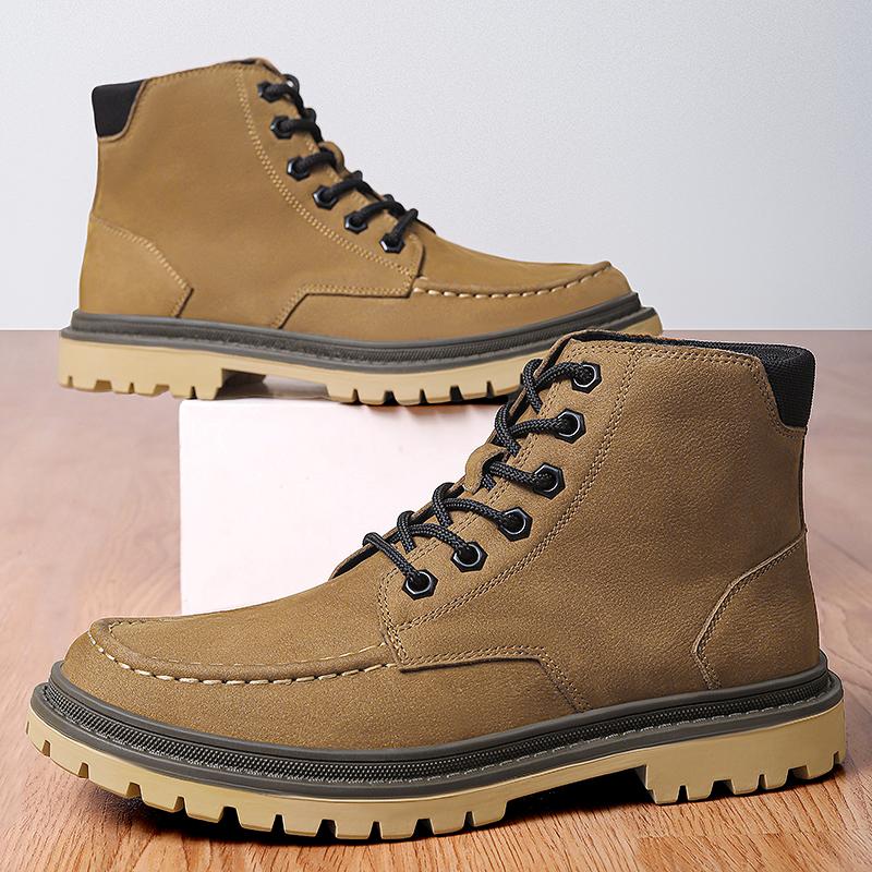 Neue Herren Retro Echtleder High-Top Desert Boots, Rundzehen Arbeitsstiefel, Outdoor Street Herbst- und Winterlederstiefel