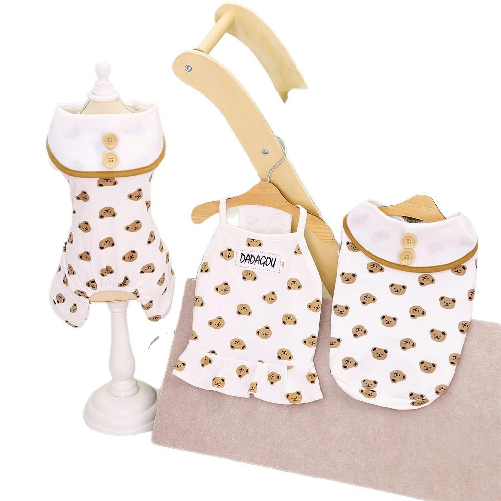 Spring and Summer Thin Four-legged Pet Clothes Puppy Milk Dog Cute Casual Female Cat Neuter Printed Bear Teddy Clothes