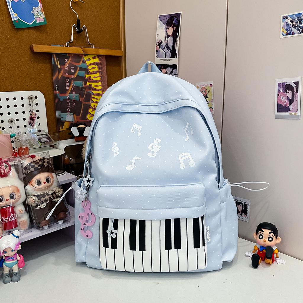Schoolbag Niche Original Piano Keys Polka Dot Backpack Female Student Schoolbag Large Capacity Versatile College Style Simple Travel Backpack