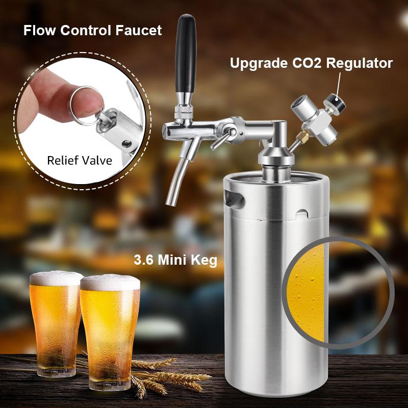 3.6L /5L Mini Keg Growler Kit, 0-60 PSI Co2 Regulator & Flow Control Beer Tap Dispenser,Carbonation Fresh Beer In This Summer