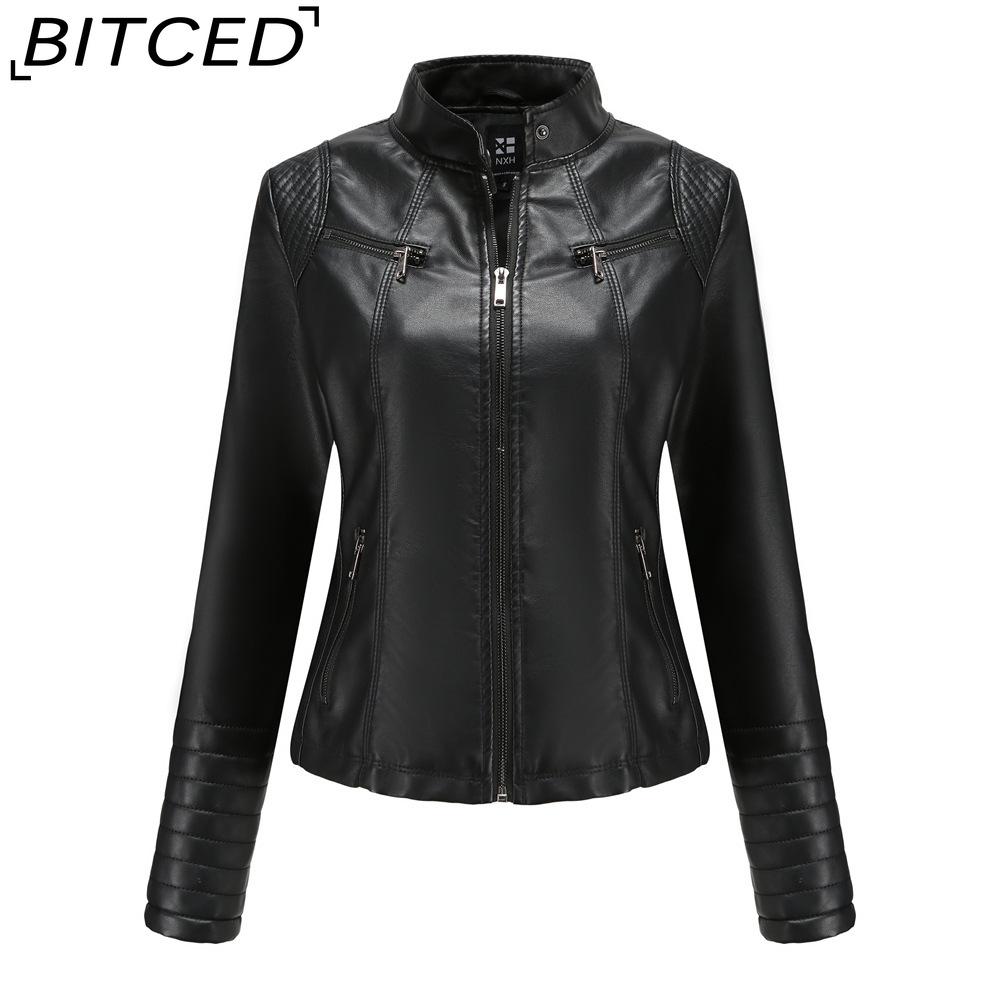 BITCED Women's Leather Jacket Lightweight Spring/Autumn Biker Jacket Short-Length Fashionable Jacket