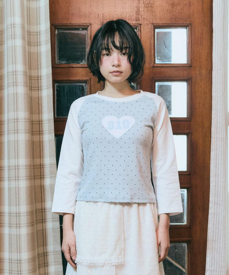 Guwolsibil Dot Raglan Heart Top White&Sky Blue