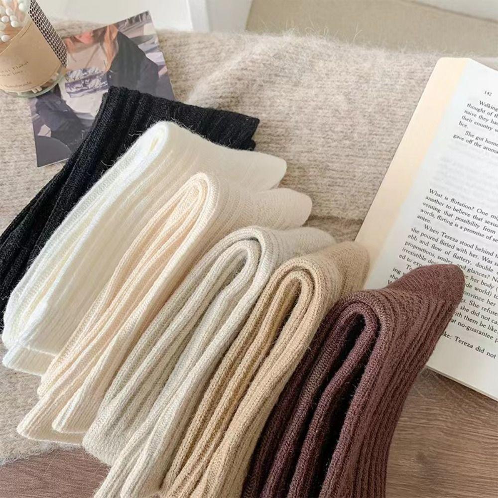 3Pairs Stripe Plush Socks Soft Thicken Warm Socks Cute Wool Lattice Socks  Women