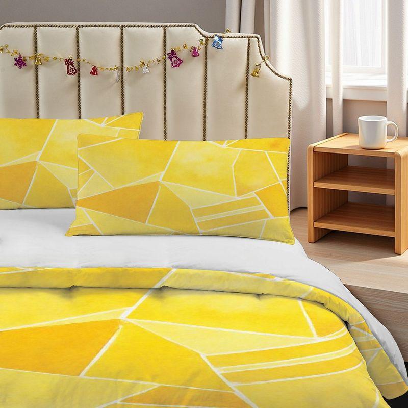 Housse de couette taie d'oreiller 3 pièces Literie Jaune Polygone Géométrique Abstrait Style Décoratif Motif,Lavable,Durable