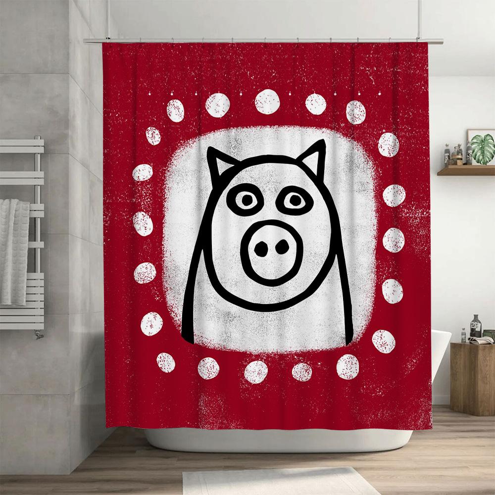 Red Shower Curtain with Polka Dots Dog Design Waterproof and Washable for Bathrooms Decoration