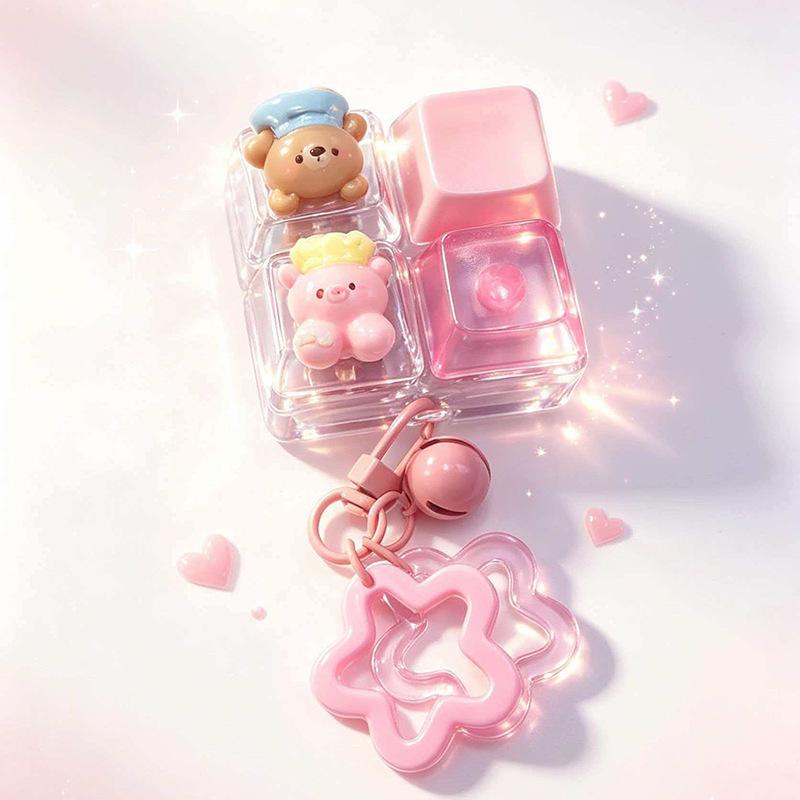Cute Four Keycaps Keychain Cartoon Animal Mechanical Button Stress Relief Pendant Star Buckle Bag Hanging Decor For Girls Gift