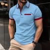 Fashion Men's Summer New Chest Fake Pockets Splicing Colour Blocking Casual Sports Polo Shirt Tops