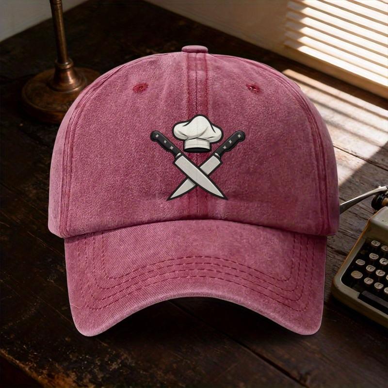 Chef Knife Cooking Graphic Washed Baseball Cap Unisex Breathable Sun Protection Cotton Hat