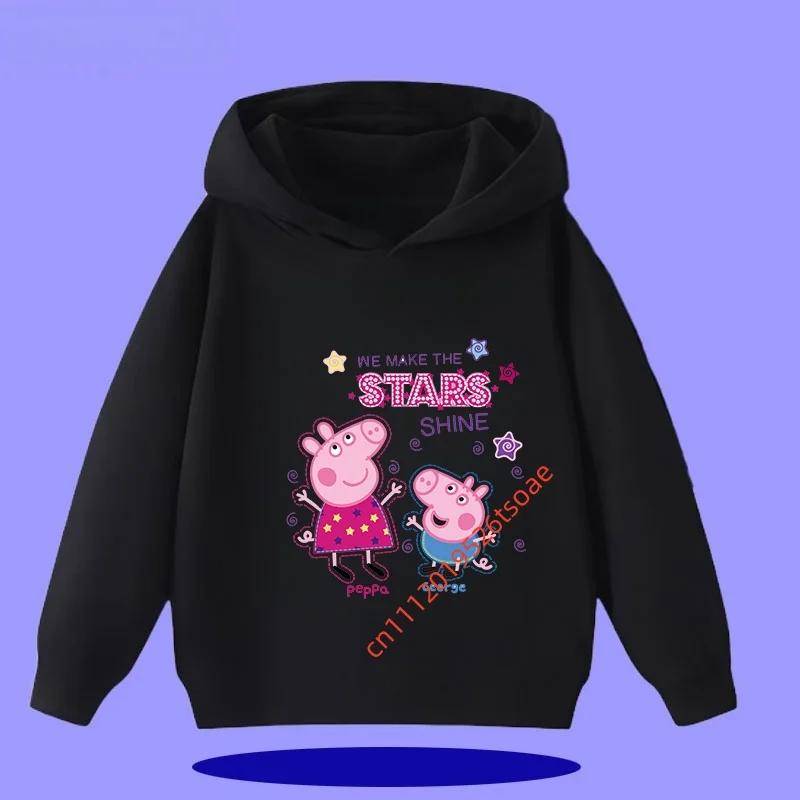 Peppa Pig children's hooded sweatshirt for boys, girls, casual wear, 2026 new style, cartoon print on the shirt
