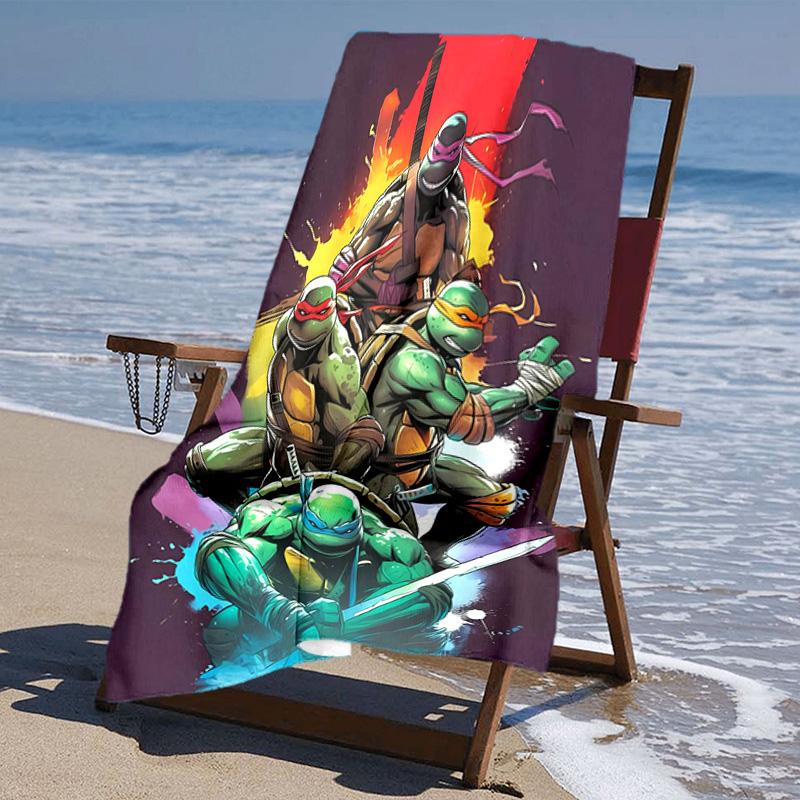 proof beach towel with Teenage Mutant Ninja Turtles pattern - soft,absorbent,quick-drying,machine washable - perfect for swimming,camping,bathing