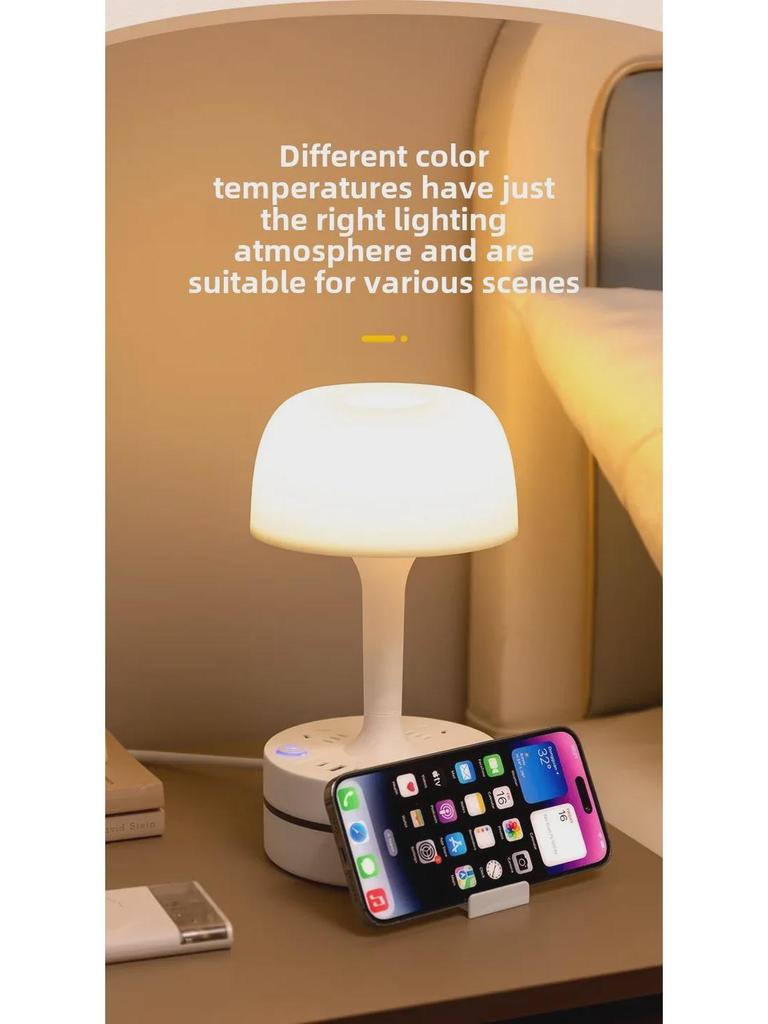 Lámpara de Mesa Multifunción con USB, Luz Nocturna y Almacenamiento